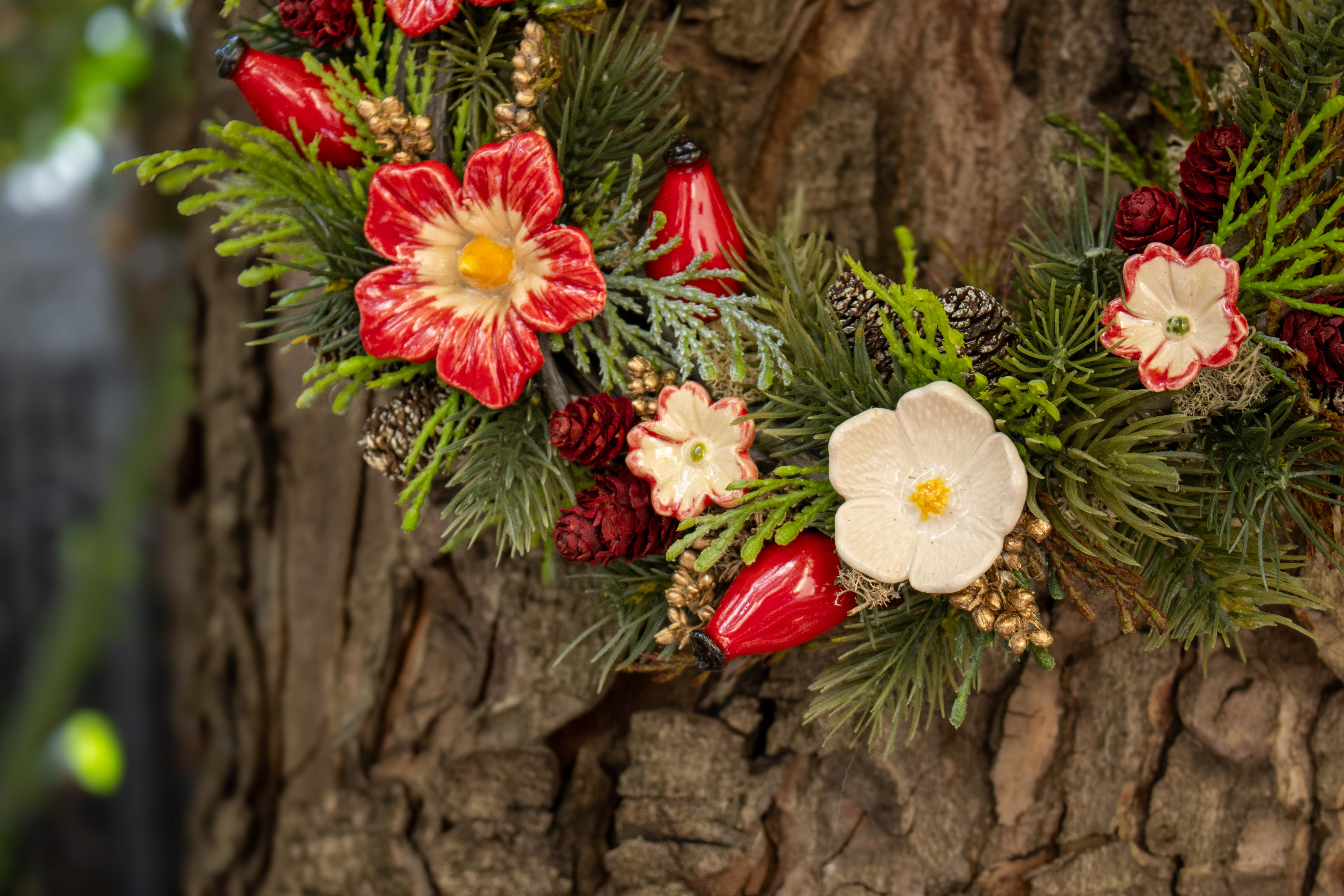 ceramic flower door wreath