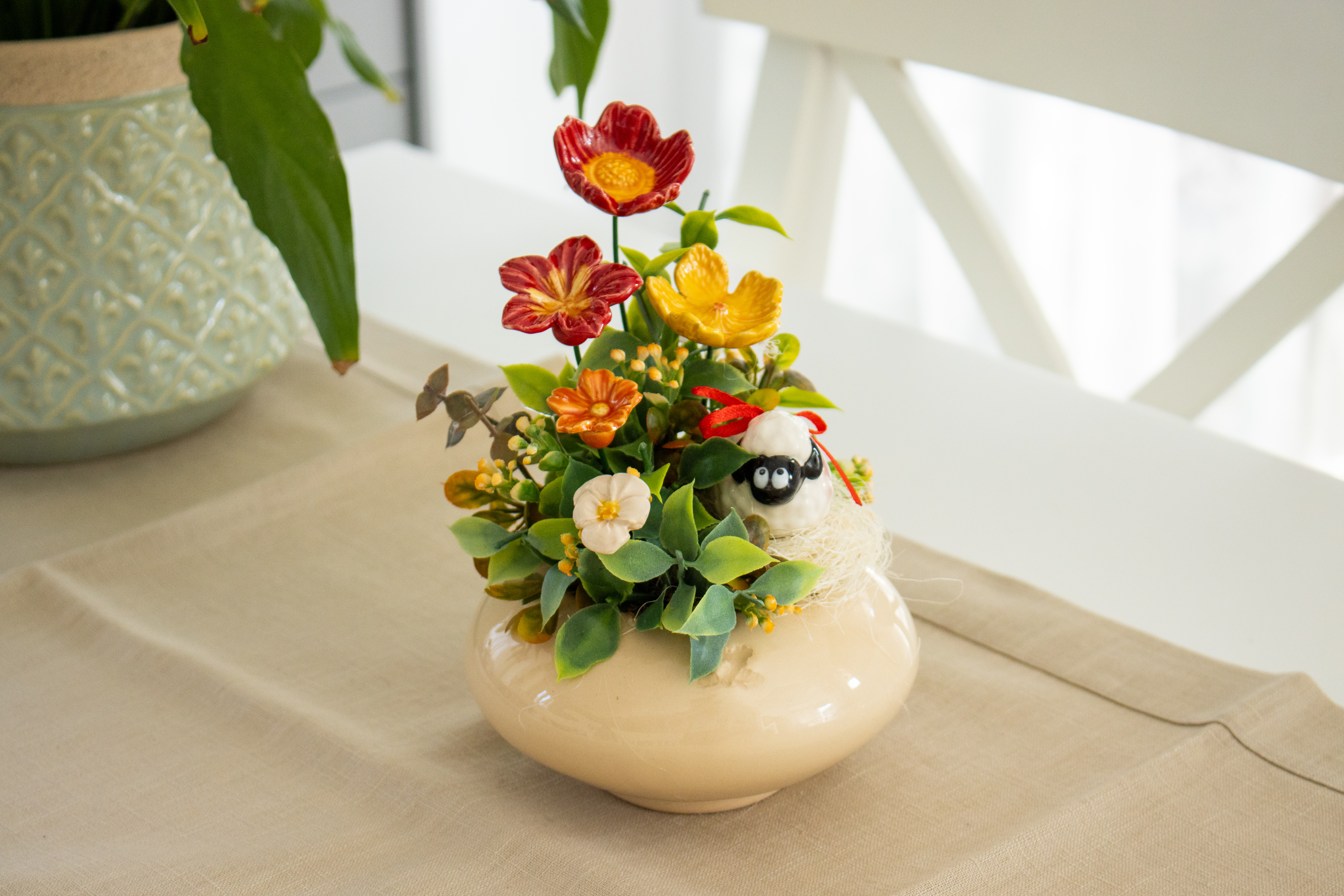 Easter table decoration with lamb