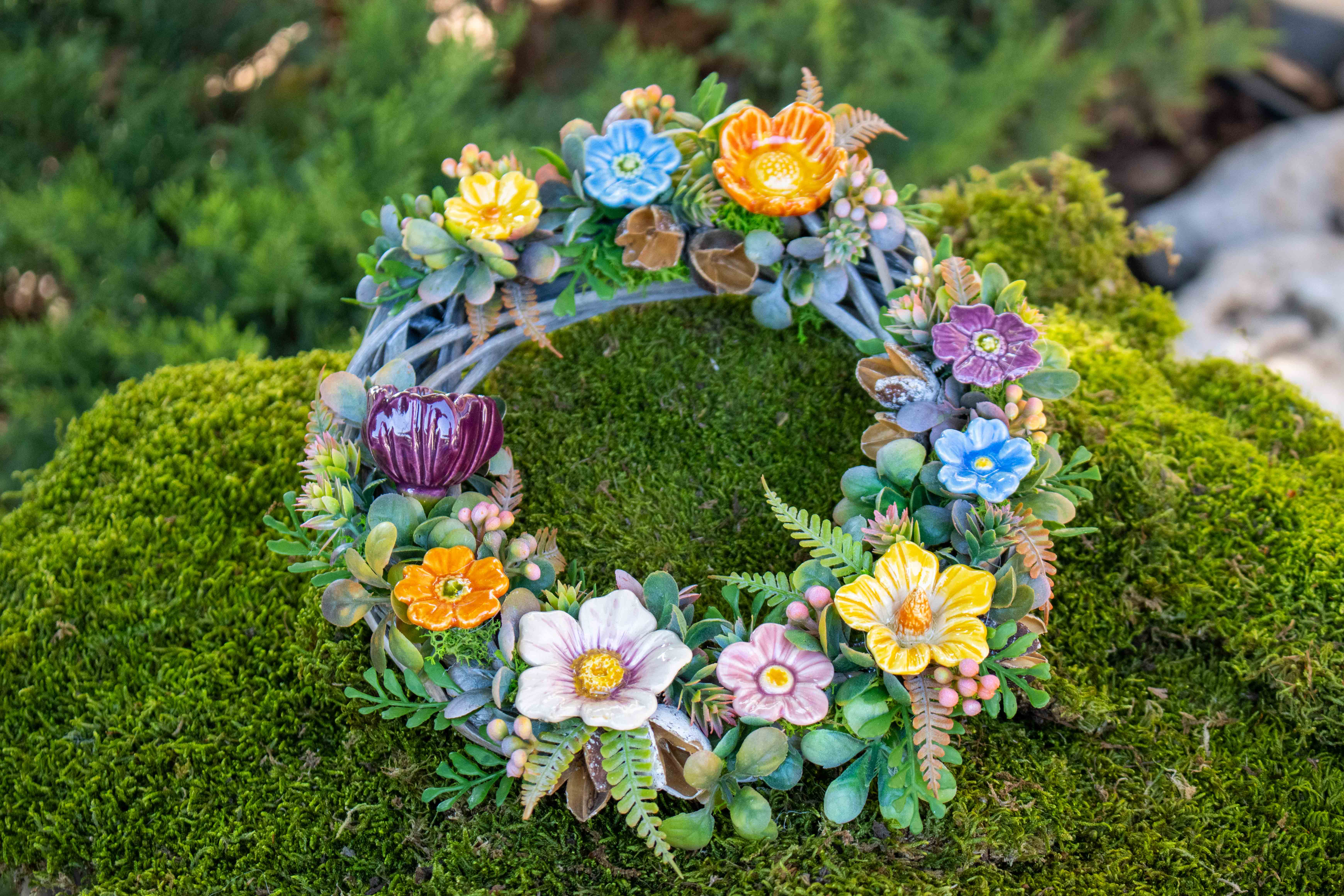 ceramic flower door decoration, wreath