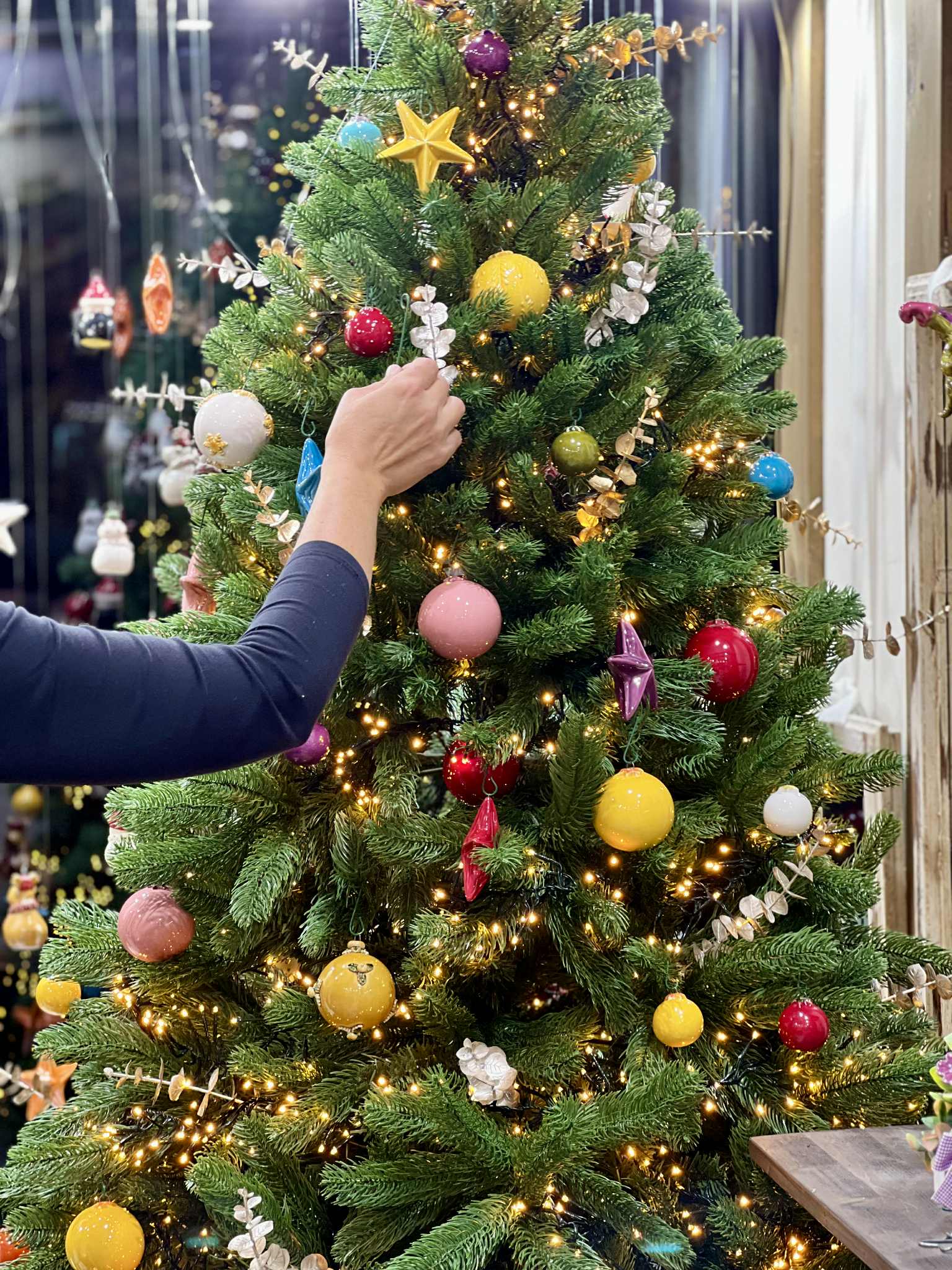 ceramic decorations on the Christmas tree