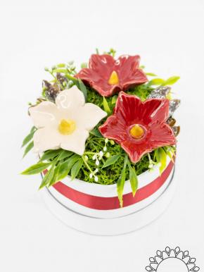 Flower Box with Mallow - Red
