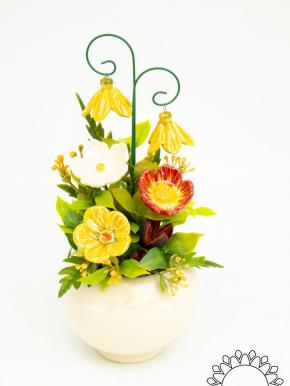 Small Centerpiece with Hanging Bellflower  - Yellow