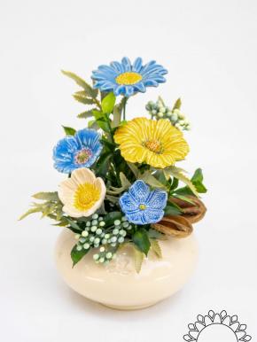 Medium Centerpiece with Garden Cosmos - Blue