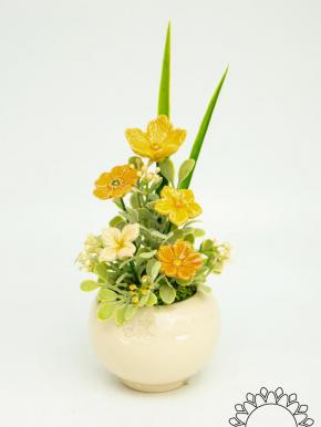 Mini Centerpiece with Linum Flowers - Yellow