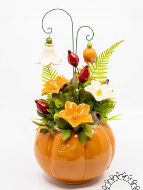 Large Pumpkin Pot Centerpiece with Mallow 