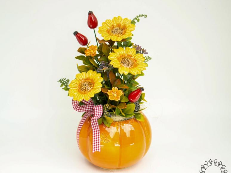 Large Pumpkin Pot Centerpiece with Decor Sunflowers 